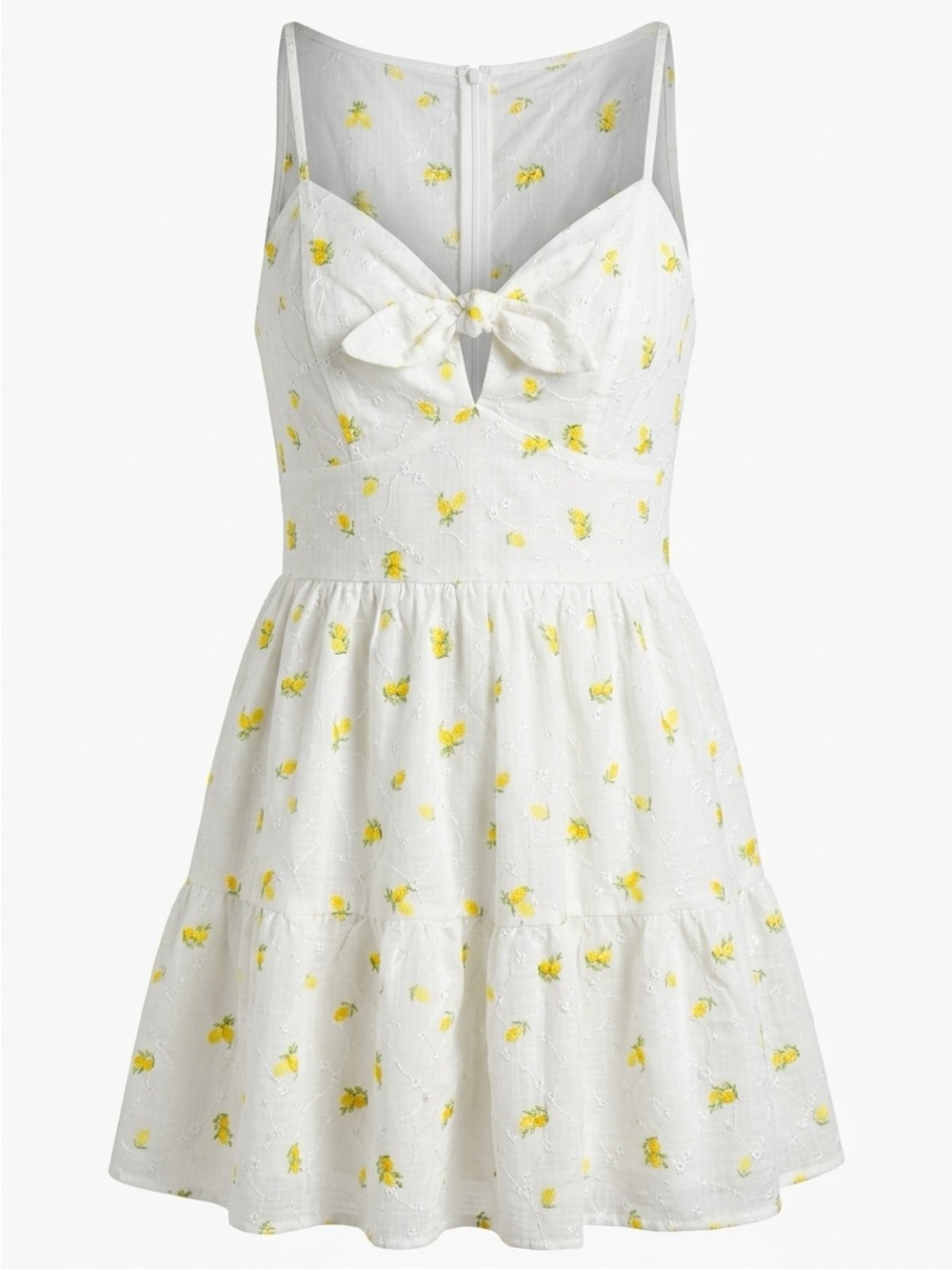 Trixxi White Dress with Yellow Floral Tie-Front Bodice